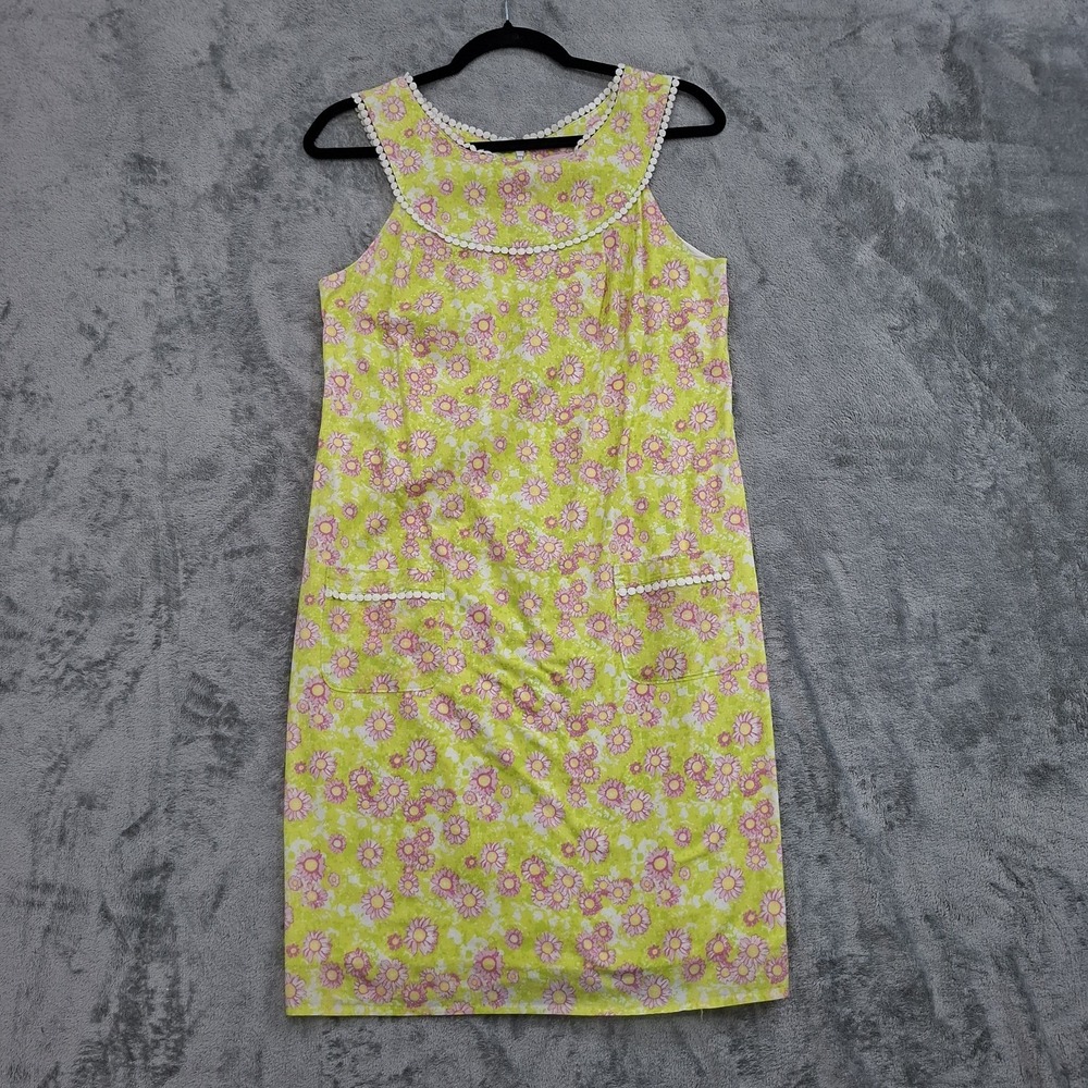 Lilly Pulitzer Lime Green Pink Floral Print Cotton Shift Dress Womens Size Small